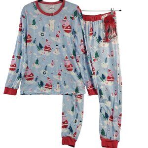 Peppa Pig Christmas Pajama Set Mens Sz S Blue Red Polyester Spandex Long Sleeve